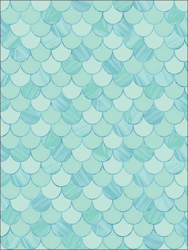 Catalina Scales wallpaper in turquoise fog green and metallic color - pattern number TA20902 - by Seabrook in the Tortuga collection