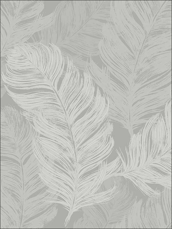 Feathers Screen Print fabric in gray color - pattern number OY31808 - by Paper and Ink in the White on White collection
