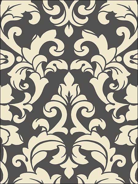 Velvet Damask fabric in beige black color - pattern number SD36118 - by Patton Norwall in the Stripes and Damasks 3 collection