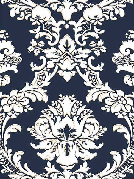 Document Damask fabric in navy white metallic gold color - pattern number SD36120 - by Patton Norwall in the Stripes and Damasks 3 collection