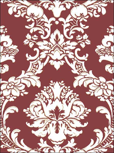 Document Damask fabric in red white metallic gold color - pattern number SD36121 - by Patton Norwall in the Stripes and Damasks 3 collection