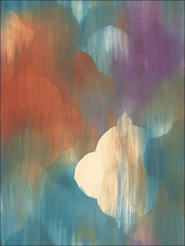 Rainbow Clover fabric in metallic gold red orange and blue color - pattern number AH40301 - by Seabrook in the L Atelier De Paris collection
