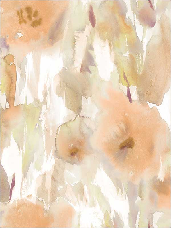 Watercolor Floral fabric in cantaloupe gold and taupe color - pattern number AH40403 - by Seabrook in the L Atelier De Paris collection