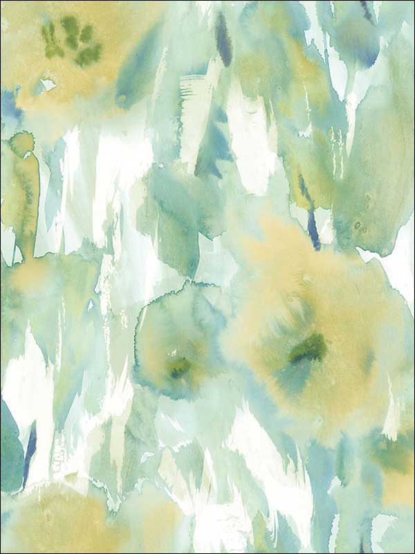 Watercolor Floral fabric in lime green teal and off white color - pattern number AH40404 - by Seabrook in the L Atelier De Paris collection