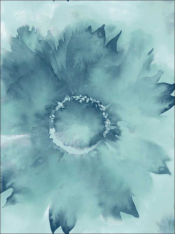 Watercolor Sunflower fabric in metallic teal and ice blue color - pattern number AH40502 - by Seabrook in the L Atelier De Paris collection