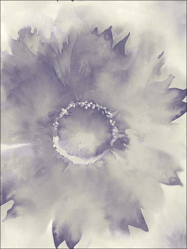 Watercolor Sunflower fabric in metallic purple haze and pearl color - pattern number AH40509 - by Seabrook in the L Atelier De Paris collection