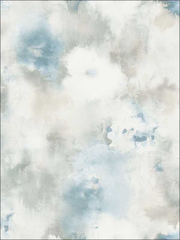 Abstract Floral wallpaper in metallic silver off white and sky blue color - pattern number AH40902 - by Seabrook in the L Atelier De Paris collection