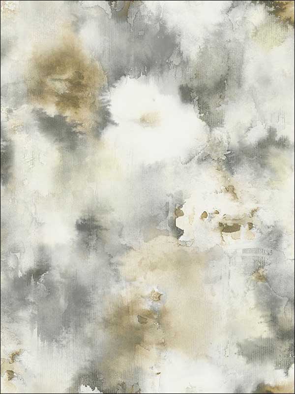 Abstract Floral wallpaper in antique gold gray and off white color - pattern number AH40905 - by Seabrook in the L Atelier De Paris collection