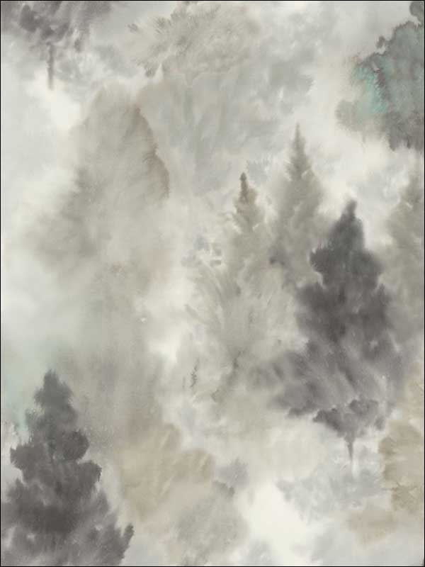 Soft Landscape wallpaper in metallic greige powder blue and ivory color - pattern number AH41200 - by Seabrook in the L Atelier De Paris collection