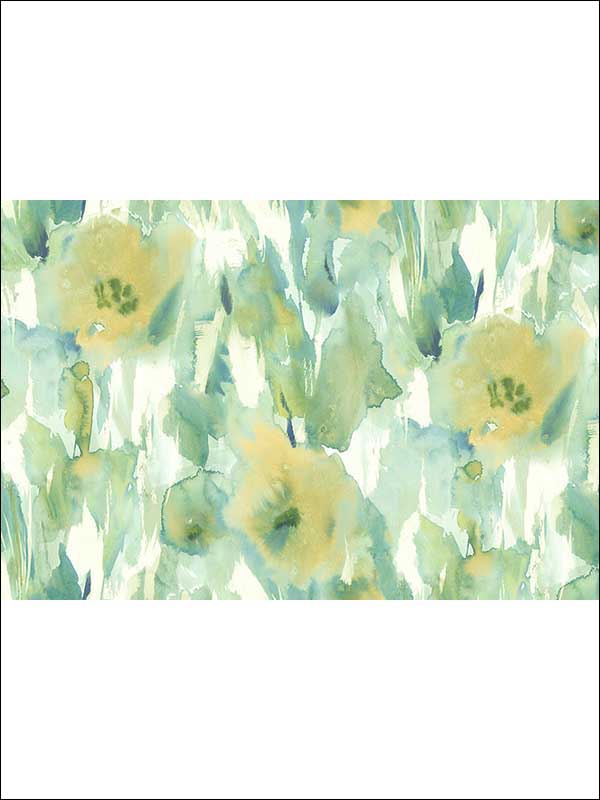 Floral Watercolor 3 Panel mural in green and blue color - pattern number AH42004M - by Seabrook in the L Atelier De Paris collection