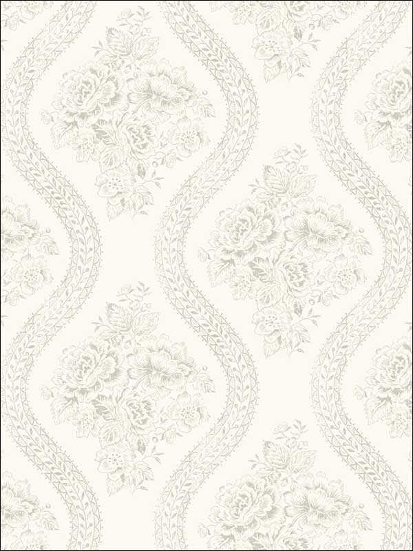Coverlet Floral wallpaper in grey and off white color - pattern number MH1595 - by Magnolia Home by Joanna Gaines in the Magnolia Home collection