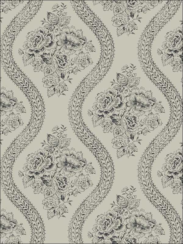 Coverlet Floral wallpaper in black and grey color - pattern number MH1599 - by Magnolia Home by Joanna Gaines in the Magnolia Home collection