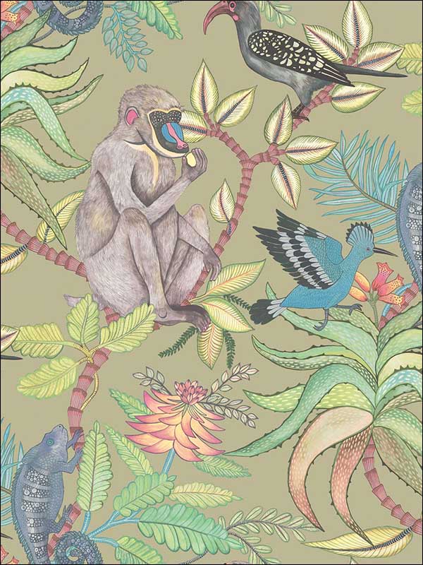 Savuti fabric in khaki multi color - pattern number 109/1005.CS.0 - by Cole and Son in the The Ardmore Collection collection