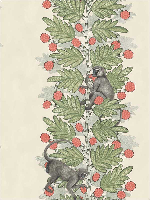 Acacia fabric in green and coral berries color - pattern number 109/11051.CS.0 - by Cole and Son in the The Ardmore Collection collection