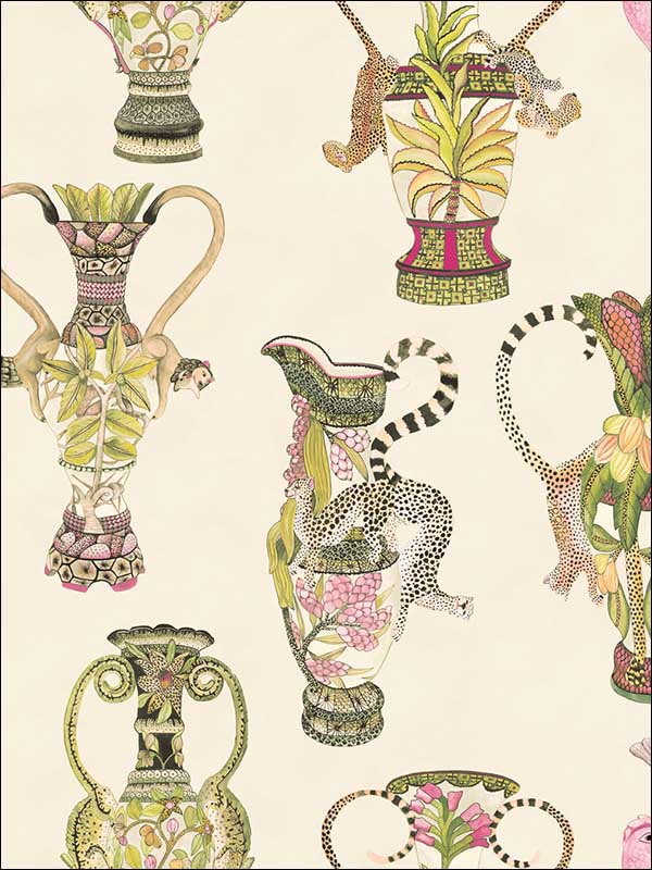 Khulu Vases fabric in cream and multi color - pattern number 109/12057.CS.0 - by Cole and Son in the The Ardmore Collection collection