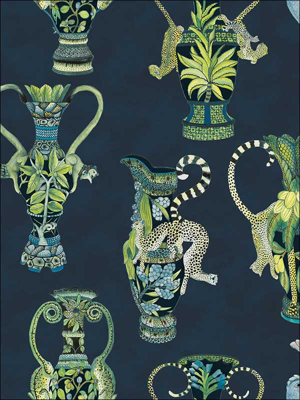 Khulu Vases fabric in midnight color - pattern number 109/12058.CS.0 - by Cole and Son in the The Ardmore Collection collection
