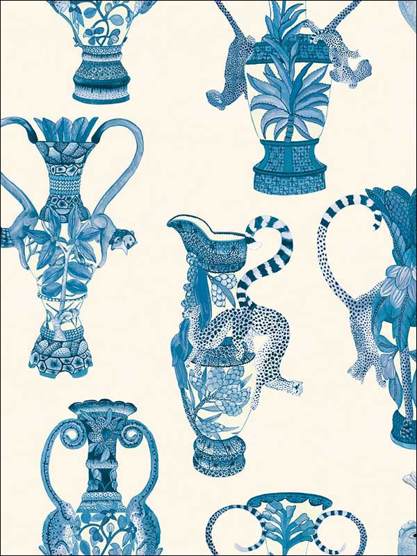 Khulu Vases wallpaper in blue and white color - pattern number 109/12059.CS.0 - by Cole and Son in the The Ardmore Collection collection