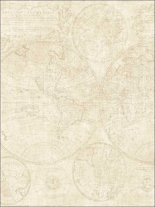 World Map fabric in warm neutral beige color - pattern number TL31905 - by Pelican Prints in the Rittenhouse Square collection