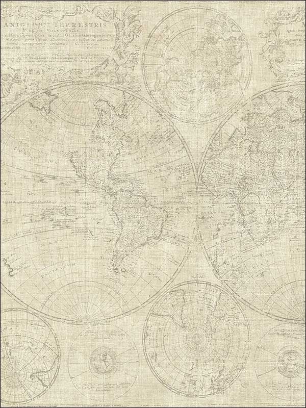 World Map fabric in brown taupe color - pattern number TL31907 - by Pelican Prints in the Rittenhouse Square collection