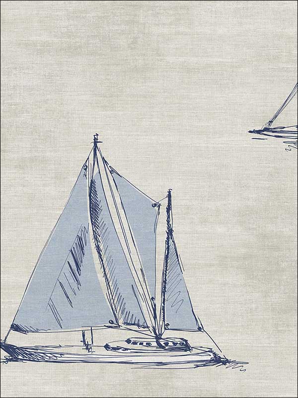 Sailboats fabric in blue color - pattern number TL32302 - by Pelican Prints in the Rittenhouse Square collection