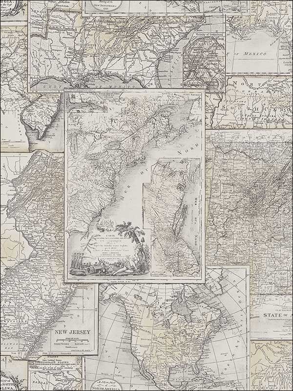Map wallpaper in warm neutral beige color - pattern number TL32505 - by Pelican Prints in the Rittenhouse Square collection