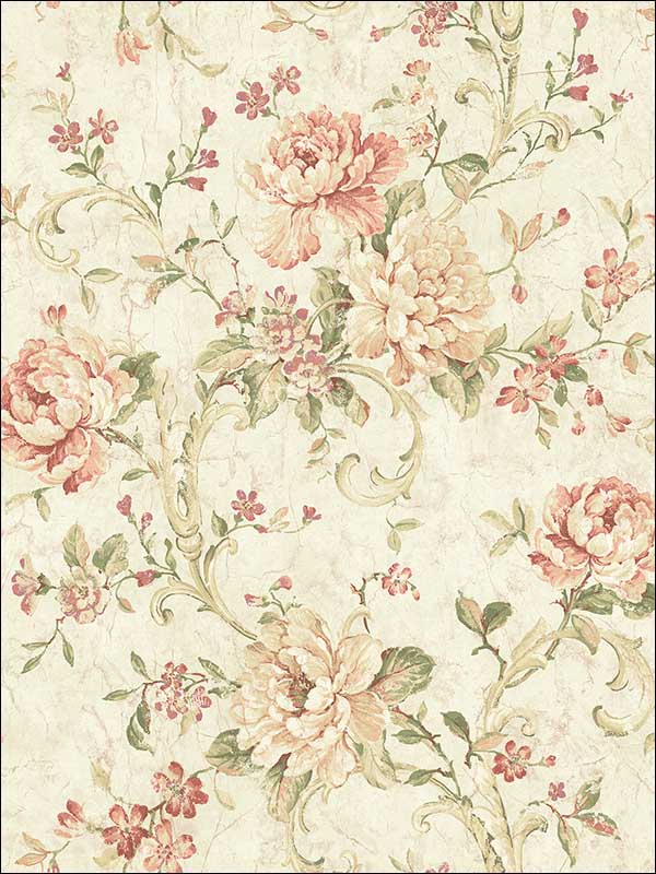 Antiqued Rose fabric in peachy color - pattern number MV80401 - by Wallquest in the Vintage Home II collection