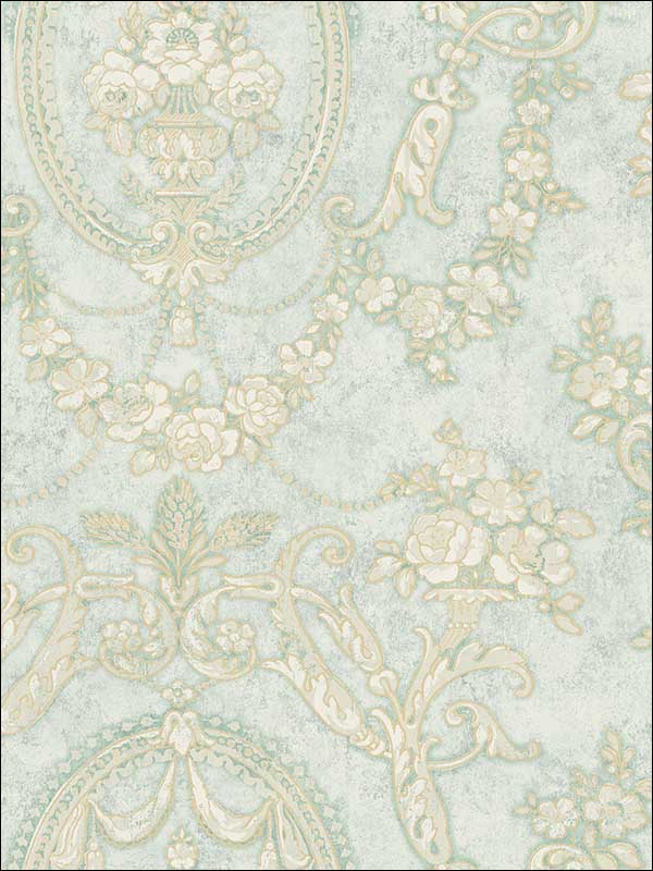 Frills Cameo fabric in vintage blue color - pattern number MV80602 - by Wallquest in the Vintage Home II collection
