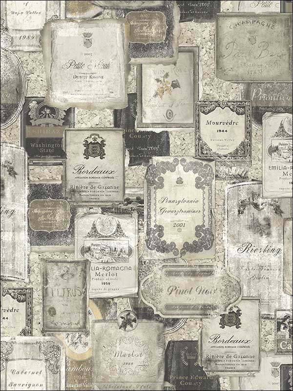 Vintage Wine wallpaper in charcoal color - pattern number MV81207 - by Wallquest in the Vintage Home II collection