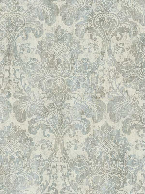 Distressed Damask fabric in plated color - pattern number MV81702 - by Wallquest in the Vintage Home II collection
