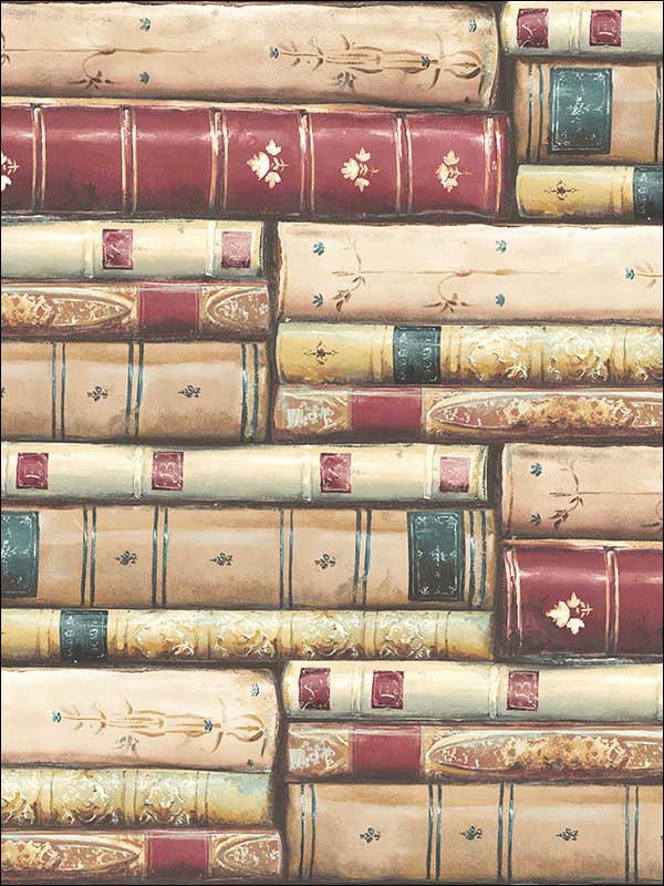Library fabric in classic red color - pattern number MV81807 - by Wallquest in the Vintage Home II collection