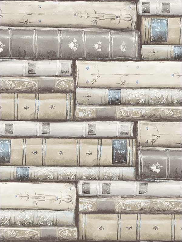 Library fabric in washed grey color - pattern number MV81808 - by Wallquest in the Vintage Home II collection