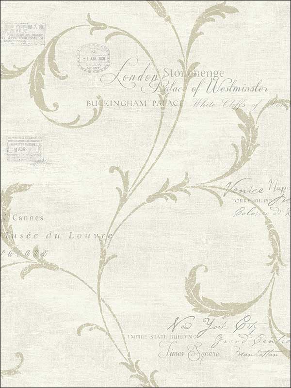 Vintage Scroll fabric in antique gold color - pattern number MV82107 - by Wallquest in the Vintage Home II collection