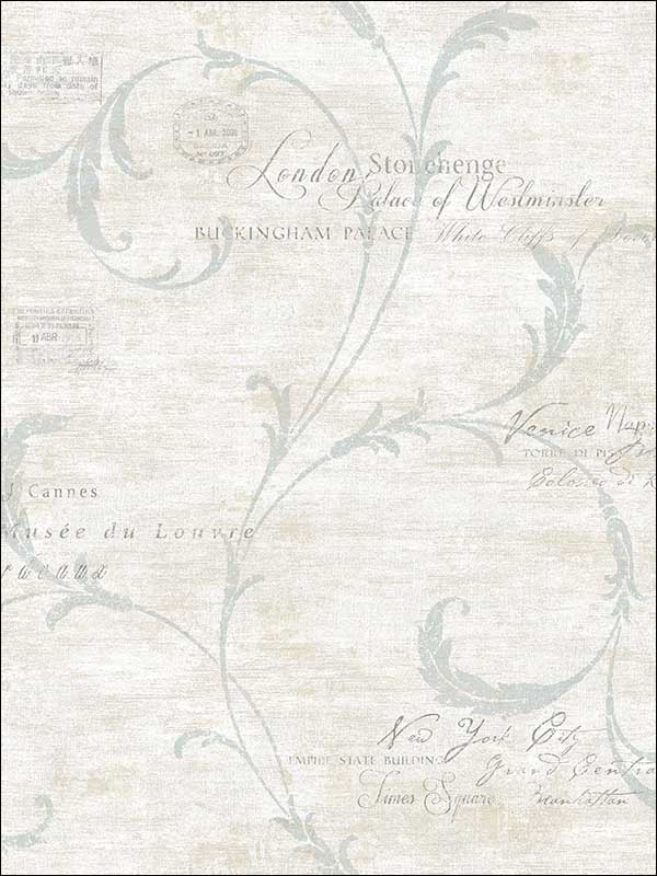 Vintage Scroll fabric in vintage blue color - pattern number MV82108 - by Wallquest in the Vintage Home II collection