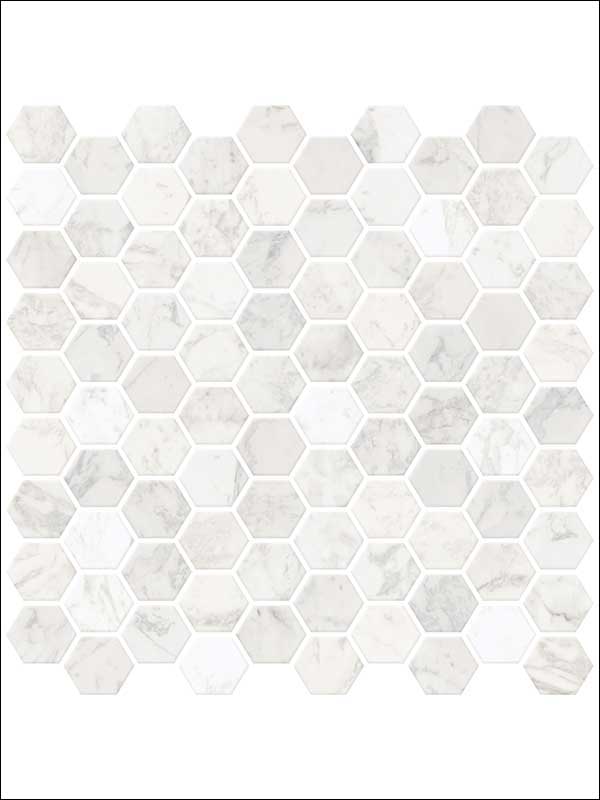 Hexagon Marble Peel and Stick Backsplash Tiles fabric in white and grey color - pattern number NH2359 - by Brewster in the Peel and Stick Backsplash Tiles collection