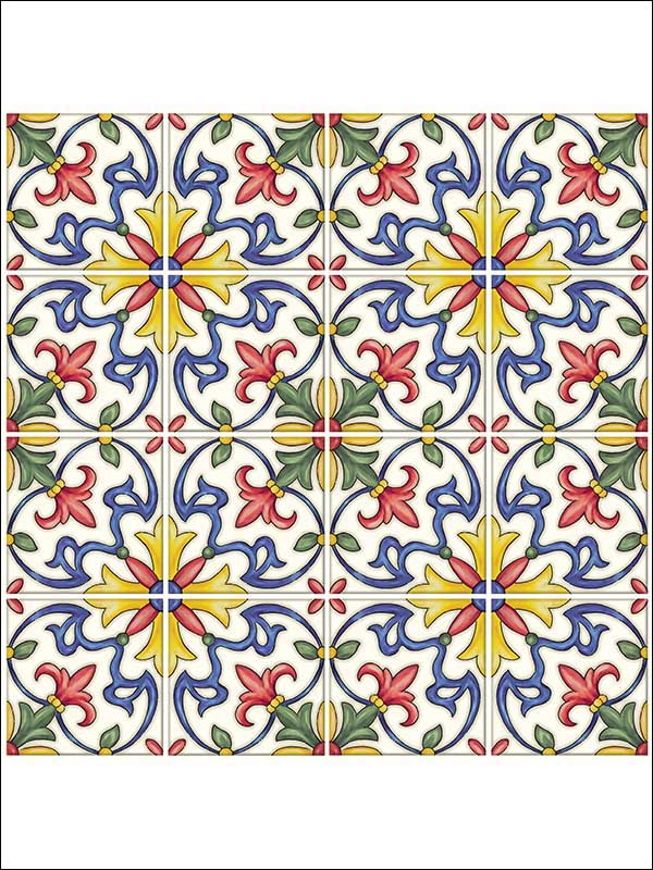 Tuscan Tile Peel and Stick Backsplash Tiles fabric in multicolor color - pattern number NH2365 - by Brewster in the Peel and Stick Backsplash Tiles collection