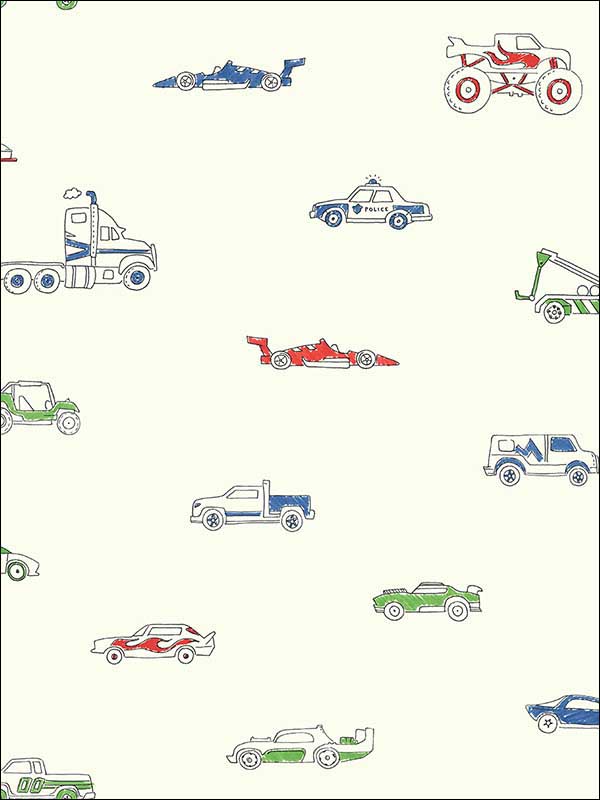 Traffic Jam fabric in multicolored color - pattern number FA40301 - by Seabrook in the Playdate Adventure collection