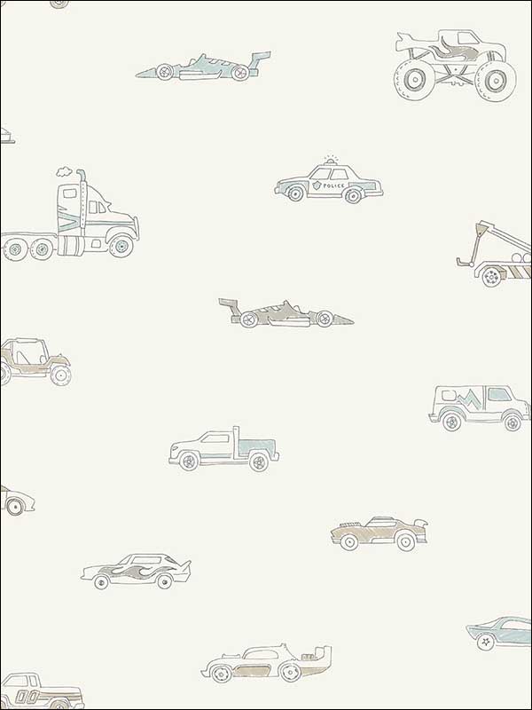 Traffic Jam fabric in blue and gray color - pattern number FA40308 - by Seabrook in the Playdate Adventure collection