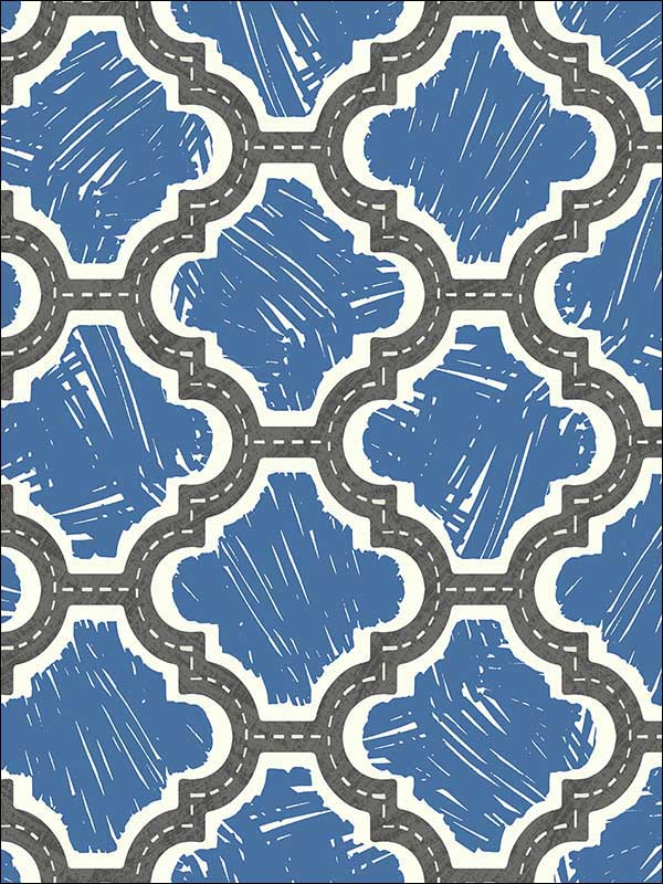 Racetrack Ogee fabric in charcoal and royal blue color - pattern number FA40401 - by Seabrook in the Playdate Adventure collection