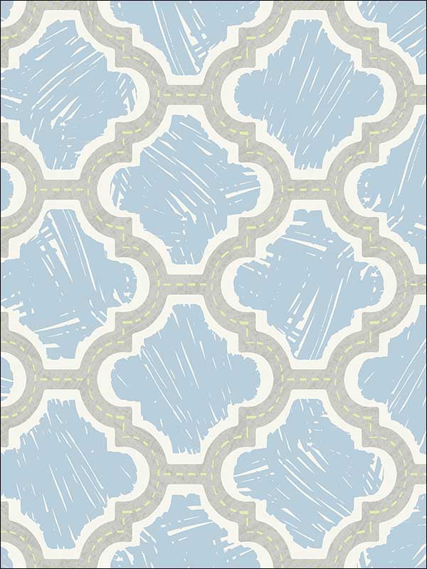 Racetrack Ogee fabric in lime green and powder blue color - pattern number FA40402 - by Seabrook in the Playdate Adventure collection