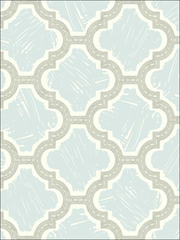 Racetrack Ogee fabric in gray and powder blue color - pattern number FA40408 - by Seabrook in the Playdate Adventure collection