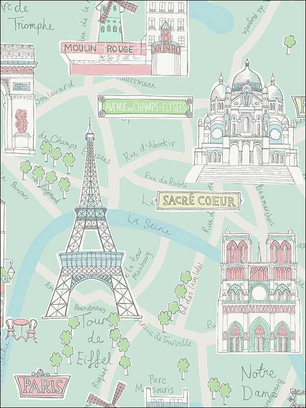 Bon Voyage wallpaper in teal and periwinkle color - pattern number FA40604 - by Seabrook in the Playdate Adventure collection