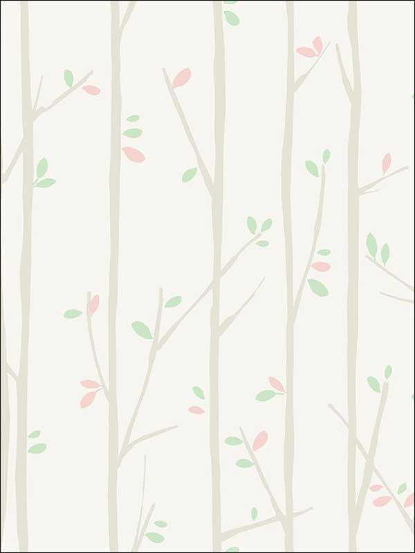 Tree Top wallpaper in gray mint and bubblegum color - pattern number FA41205 - by Seabrook in the Playdate Adventure collection