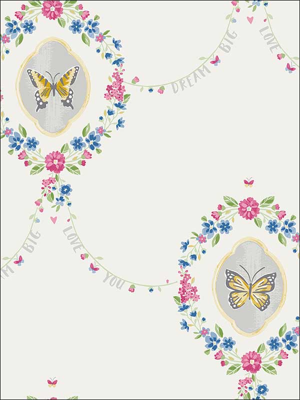 Flutter Butterfly wallpaper in gold glitter white and metallic silver color - pattern number FA41401 - by Seabrook in the Playdate Adventure collection