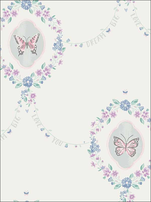 Flutter Butterfly wallpaper in pink teal and metallic silver color - pattern number FA41409 - by Seabrook in the Playdate Adventure collection