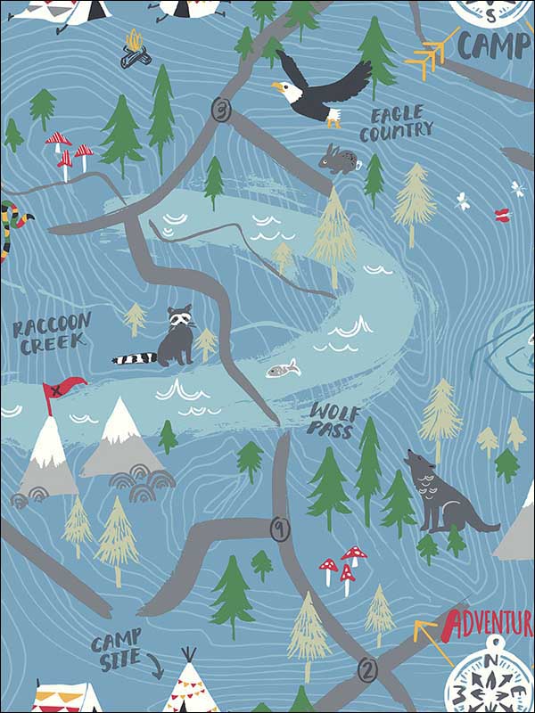 Campground fabric in bluebird color - pattern number FA41902 - by Seabrook in the Playdate Adventure collection