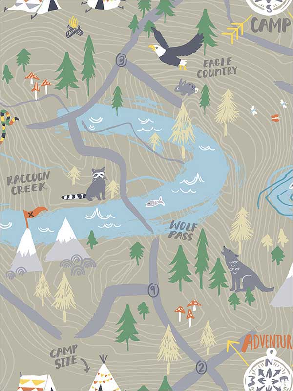 Campground fabric in taupe color - pattern number FA41906 - by Seabrook in the Playdate Adventure collection