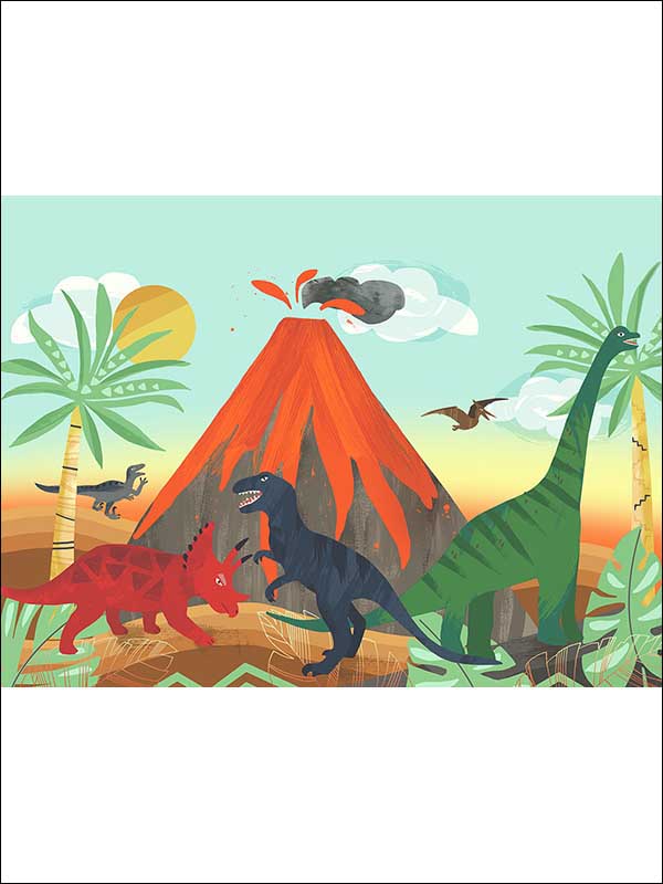 Dinosaur 3 Panel fabric in red green blue color - pattern number FA42800M - by Seabrook in the Playdate Adventure collection