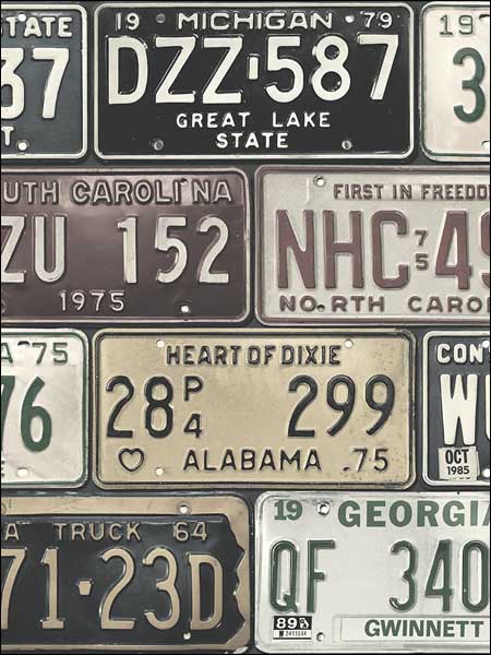 Detroit Licence Plates fabric in 52509 color - pattern number TH52509 - by Pelican Prints in the Destination USA collection