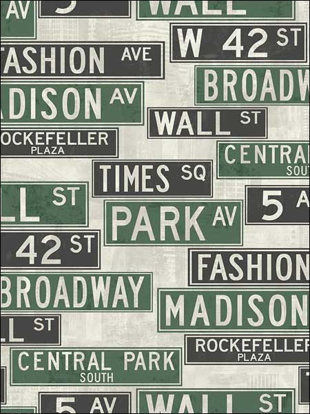 New York Signs wallpaper in 53404 color - pattern number TH53404 - by Pelican Prints in the Destination USA collection