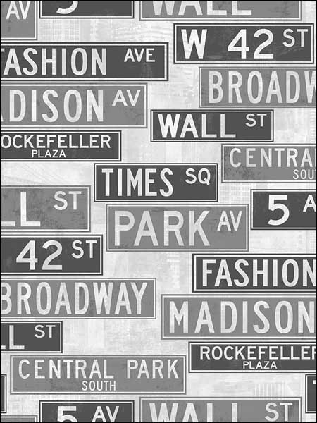 New York Signs wallpaper in 53408 color - pattern number TH53408 - by Pelican Prints in the Destination USA collection
